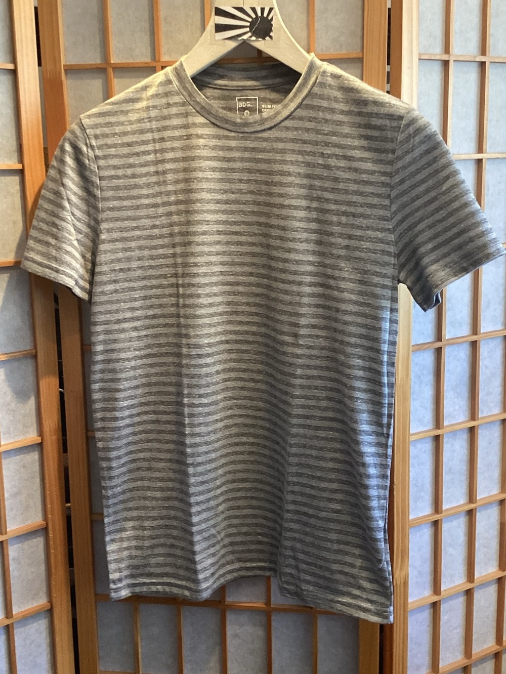 UO BDG Triblend Slim Fit Crew-Neck Tee Grey & White Stripe Men's Size Small